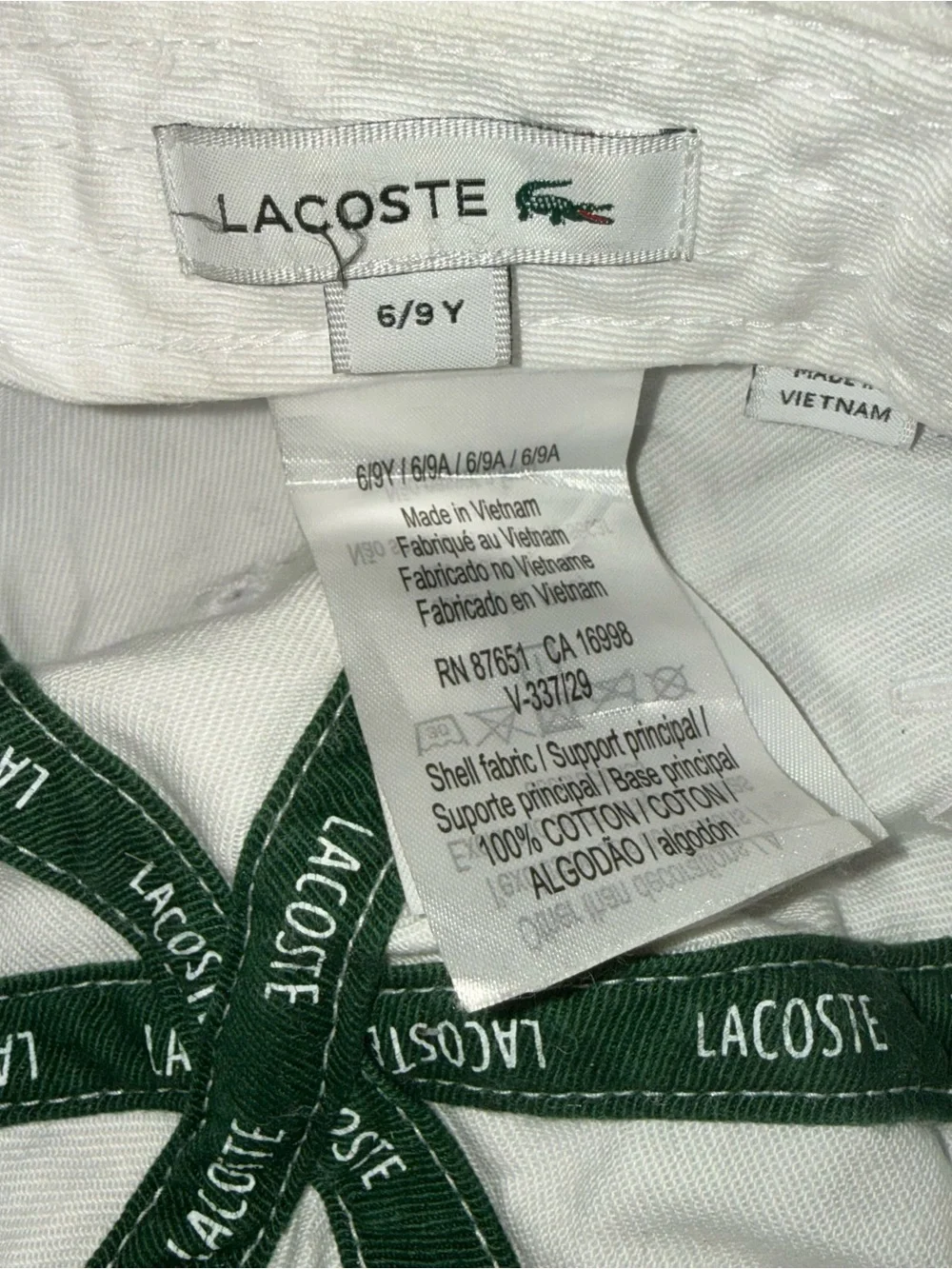 Lacoste Kids White Baseball Cap with Green Crocodile Patch